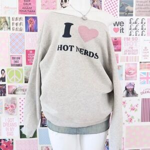 y2k i heart hot nerds off shoulder sweatshirt grey size L